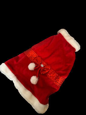 Mrs. Claus Santa Outfit Red White Fur Sequin Bow Small Dog Costume Sz L